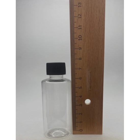 50 ml Şeffaf Plastik Şişe (PET) Siyah Düz Vidalı Kapaklı