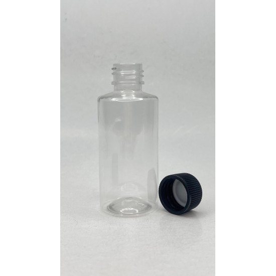 50 ml Şeffaf Plastik Şişe (PET) Siyah Düz Vidalı Kapaklı