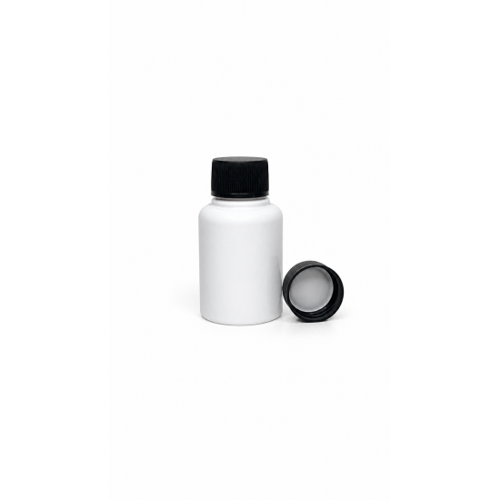 60 ml Beyaz Plastik Şişe (PET) Siyah Düz Vidalı Kapaklı 