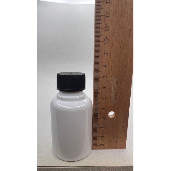 60 ml Beyaz Plastik Şişe (PET) Siyah Düz Vidalı Kapaklı 
