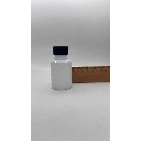60 ml Beyaz Plastik Şişe (PET) Siyah Düz Vidalı Kapaklı 