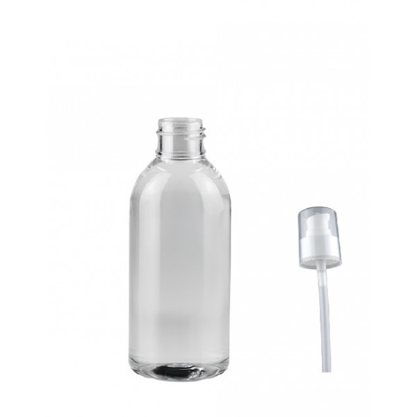 100 ml Şeffaf Plastik Şişe (PET) Beyaz Serum Pompalı (24 Ağız)