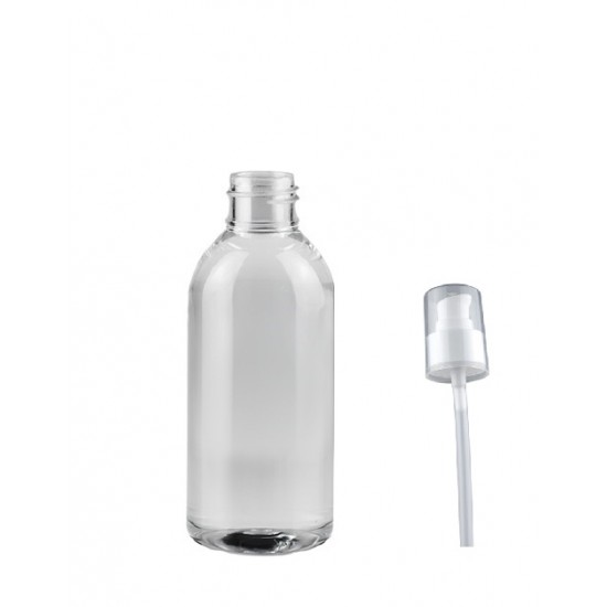 150 ml Şeffaf Plastik Şişe (PET) Beyaz Serum Pompalı (24 Ağız)