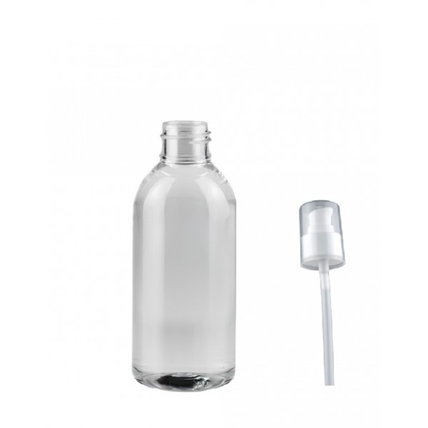150 ml Şeffaf Plastik Şişe (PET) Beyaz Serum Pompalı (24 Ağız)