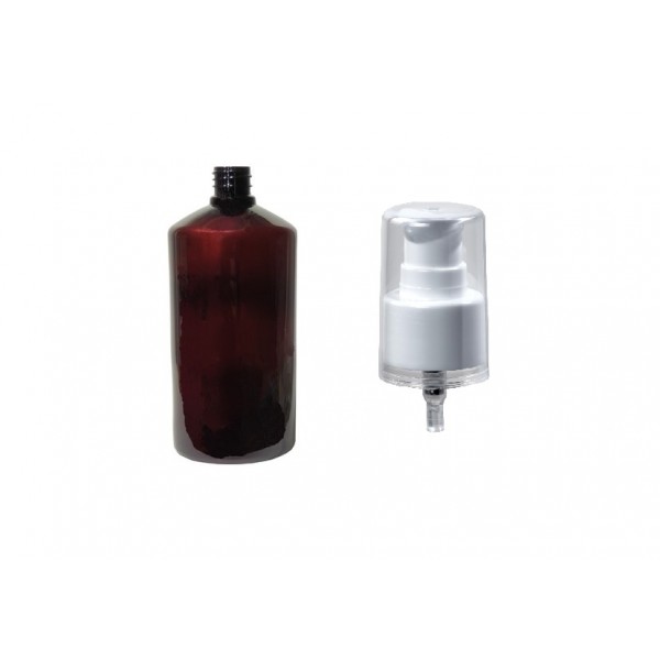 250 ml Kahverengi Plastik Şişe (PET) Beyaz Serum Pompalı (24 Ağız)