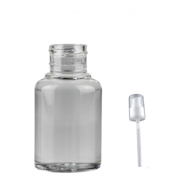 60 ml Şeffaf Plastik Şişe (PET) Beyaz Serum Pompalı (24 Ağız)