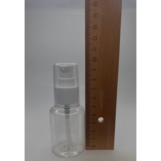 60 ml Şeffaf Plastik Şişe (PET) Beyaz Serum Pompalı (24 Ağız)