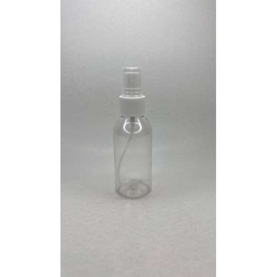 100 ml Şeffaf Plastik Şişe (PET) Beyaz Sprey Başlıklı (24 Ağız)