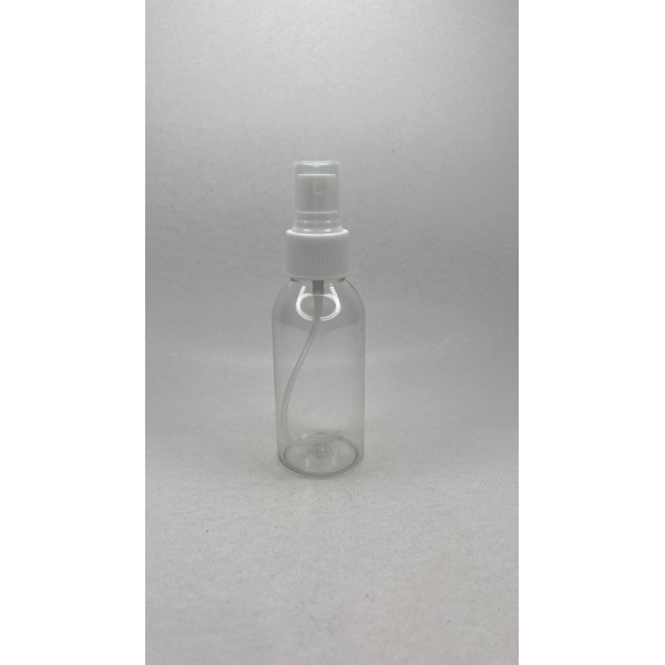 100 ml Şeffaf Plastik Şişe (PET) Beyaz Sprey Başlıklı (24 Ağız)