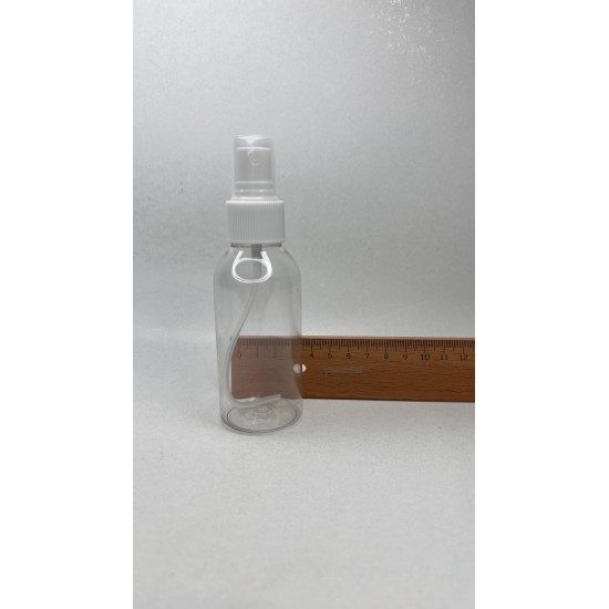 100 ml Şeffaf Plastik Şişe (PET) Beyaz Sprey Başlıklı (24 Ağız)