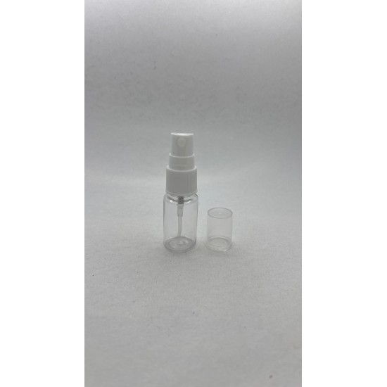 10 ml Şeffaf Plastik Şişe (PET) Beyaz Sprey Başlıklı (18 Ağız)