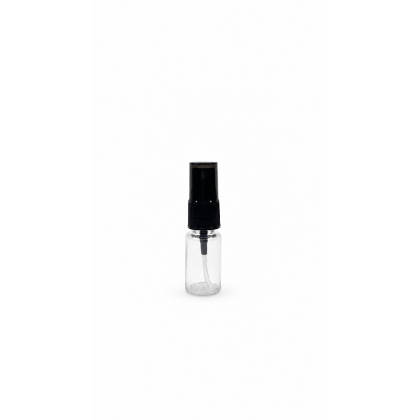 10 ml Şeffaf Plastik Şişe (PET) Siyah Sprey Başlıklı (18 Ağız)