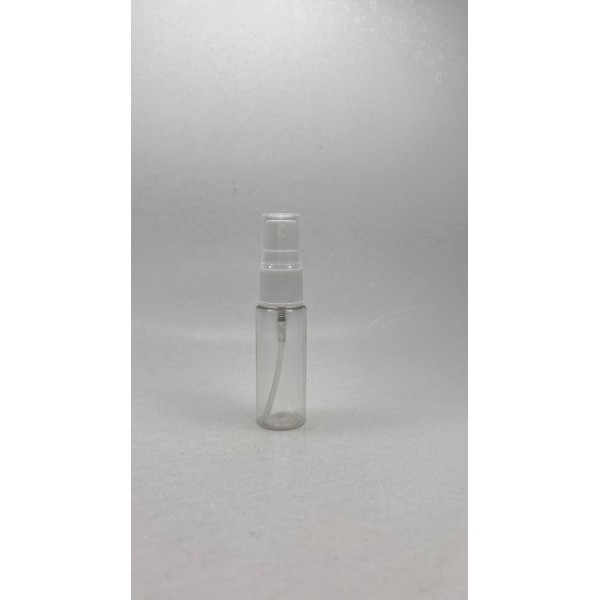 20 ml Şeffaf Plastik Şişe (PET) Beyaz Sprey Başlıklı (18 Ağız)