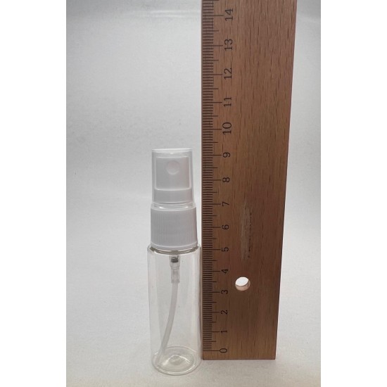 20 ml Şeffaf Plastik Şişe (PET) Beyaz Sprey Başlıklı (18 Ağız)