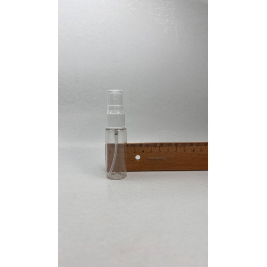 20 ml Şeffaf Plastik Şişe (PET) Beyaz Sprey Başlıklı (18 Ağız)