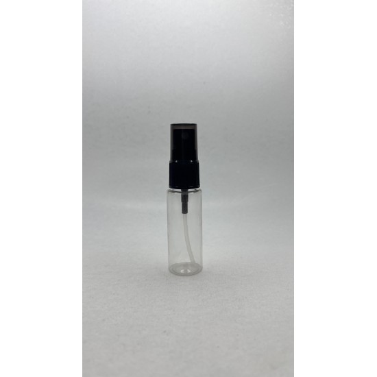 20 ml Şeffaf Plastik Şişe (PET) Siyah Sprey Başlıklı (18 Ağız)