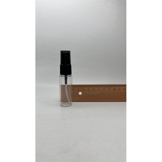 20 ml Şeffaf Plastik Şişe (PET) Siyah Sprey Başlıklı (18 Ağız)
