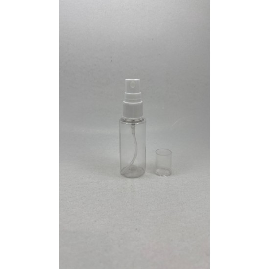 30 ml Şeffaf Plastik Şişe (PET) Beyaz Sprey Başlıklı (18 Ağız)