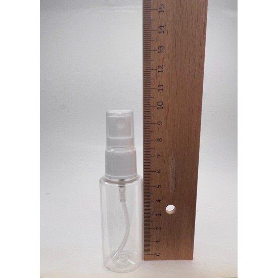 30 ml Şeffaf Plastik Şişe (PET) Beyaz Sprey Başlıklı (18 Ağız)