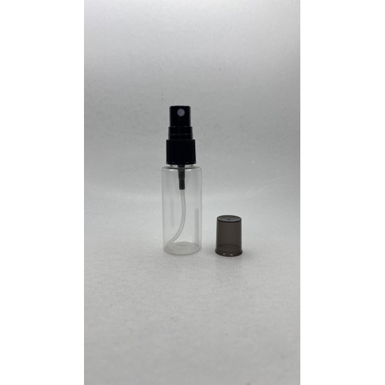 30 ml Şeffaf Plastik Şişe (PET) Siyah Sprey Başlıklı (18 Ağız)