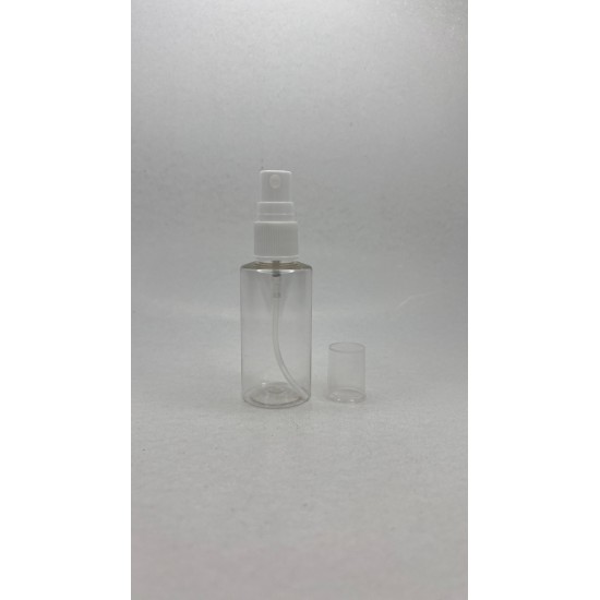 50 ml Şeffaf Plastik Şişe (PET) Beyaz Sprey Başlıklı (18 Ağız)