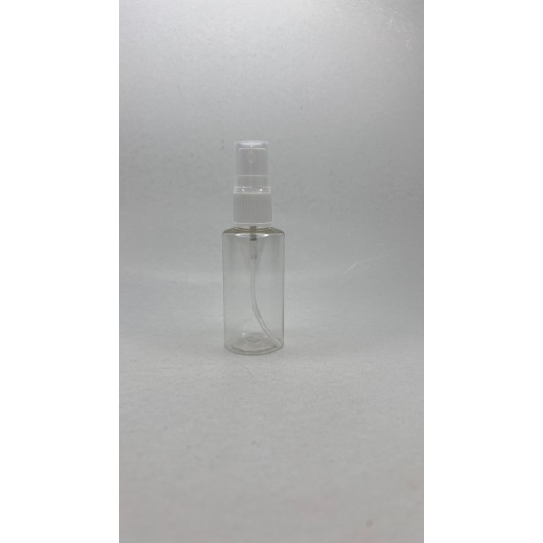 50 ml Şeffaf Plastik Şişe (PET) Beyaz Sprey Başlıklı (18 Ağız)