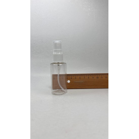50 ml Şeffaf Plastik Şişe (PET) Beyaz Sprey Başlıklı (18 Ağız)