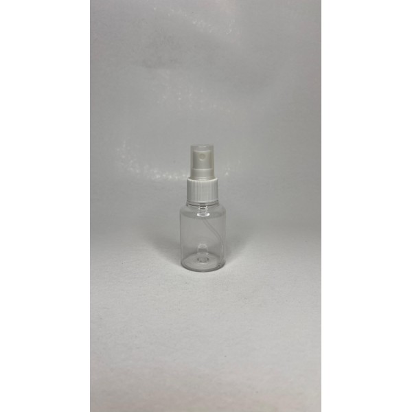 60 ml Şeffaf Plastik Şişe (PET) Beyaz Sprey Başlıklı (18 Ağız)