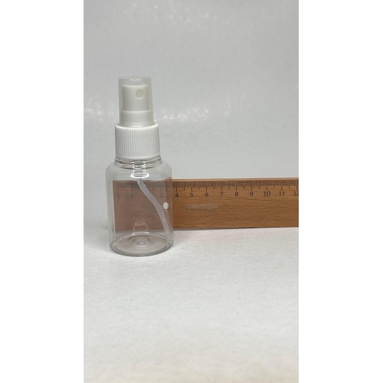 60 ml Şeffaf Plastik Şişe (PET) Beyaz Sprey Başlıklı (18 Ağız)