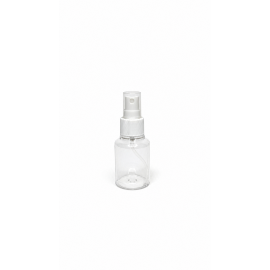 60 ml Şeffaf Plastik Şişe (PET) Beyaz Sprey Başlıklı (18 Ağız)