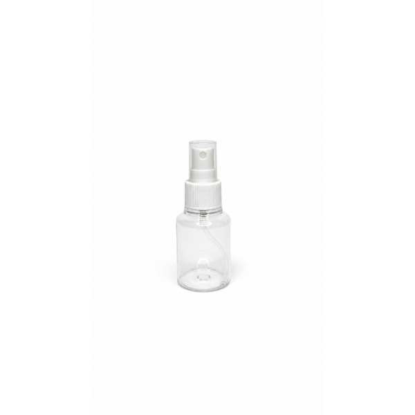 60 ml Şeffaf Plastik Şişe (PET) Beyaz Sprey Başlıklı (18 Ağız)