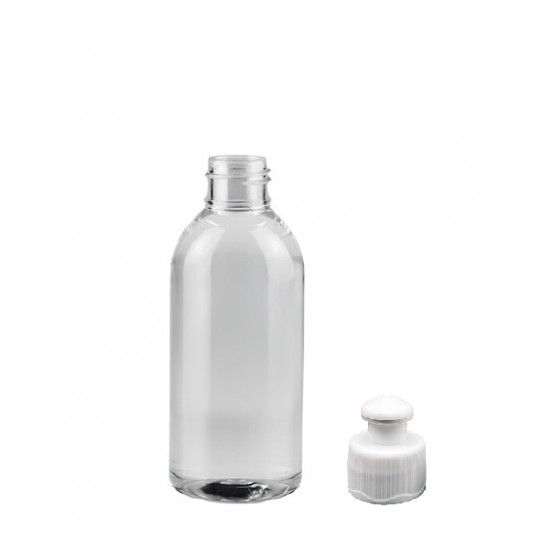 100 ml Şeffaf Plastik Şişe (PET) Beyaz Puspul Kapaklı (24 Ağız)