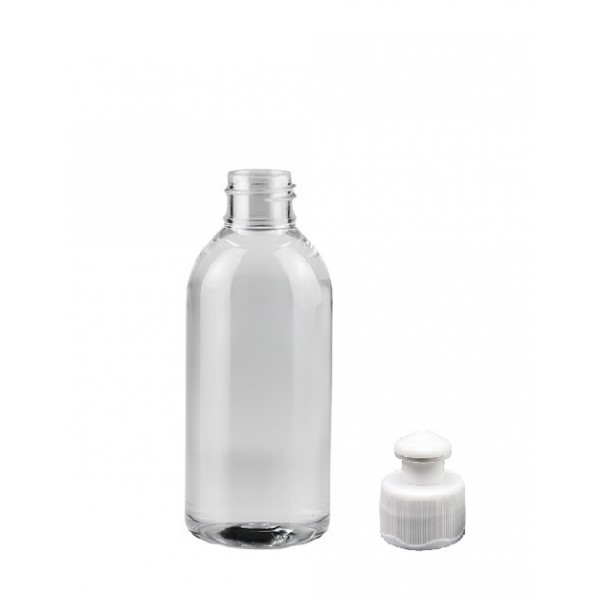 100 ml Şeffaf Plastik Şişe (PET) Beyaz Puspul Kapaklı (24 Ağız)