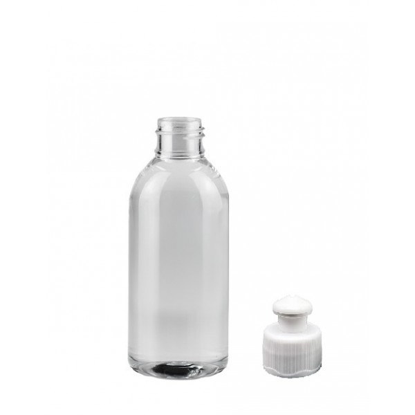 150 ml Şeffaf Plastik Şişe (PET) Beyaz Puspul Kapaklı (24 Ağız)