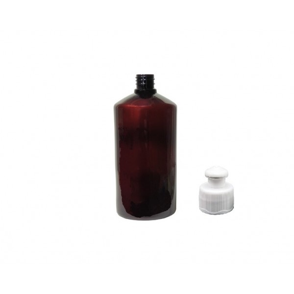 500 ml Kahverengi PET Şişe | Beyaz Push-Pull Kapaklı (28 mm)