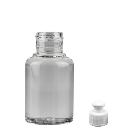 60 ml Şeffaf Plastik Şişe (PET) Beyaz Push-Pull Kapaklı (24 Ağız)
