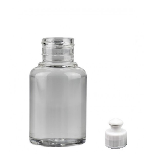 60 ml Şeffaf Plastik Şişe (PET) Beyaz Push-Pull Kapaklı (24 Ağız)