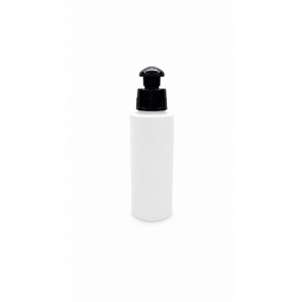 100 ml Beyaz Mat Plastik Şişe (PE) Siyah Puspul Kapaklı (24 Ağız)