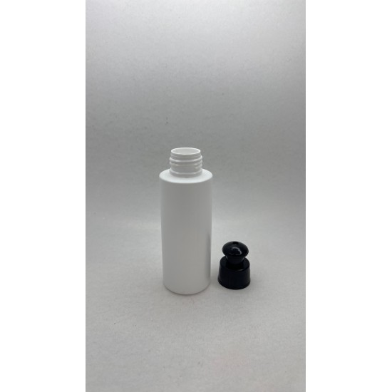 100 ml Beyaz Mat Plastik Şişe (PE) Siyah Puspul Kapaklı (24 Ağız)