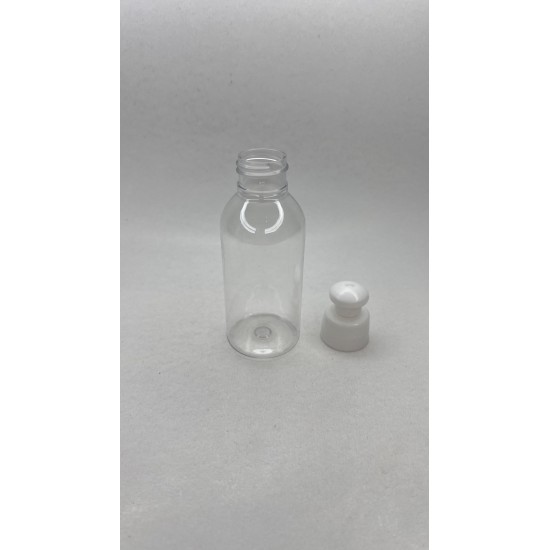 100 ml Şeffaf Plastik Şişe (PET) Beyaz Puspul Kapaklı (24 Ağız)