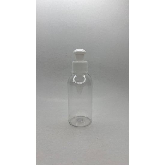 100 ml Şeffaf Plastik Şişe (PET) Beyaz Puspul Kapaklı (24 Ağız)