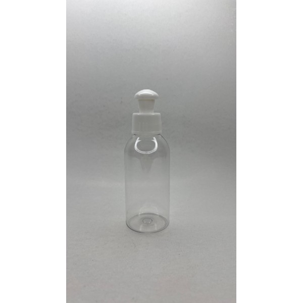 100 ml Şeffaf Plastik Şişe (PET) Beyaz Puspul Kapaklı (24 Ağız)