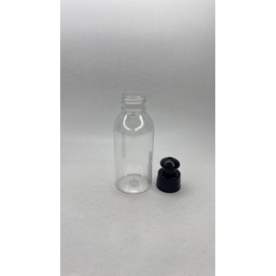 100 ml Şeffaf Plastik Şişe (PET) Siyah Puspul Kapaklı (24 Ağız)