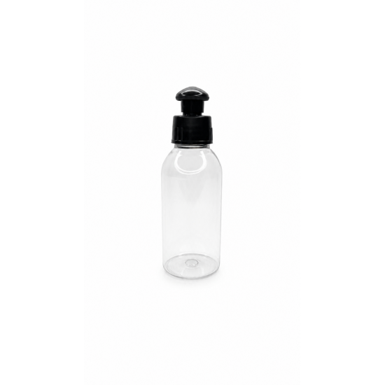 100 ml Şeffaf Plastik Şişe (PET) Siyah Puspul Kapaklı (24 Ağız)