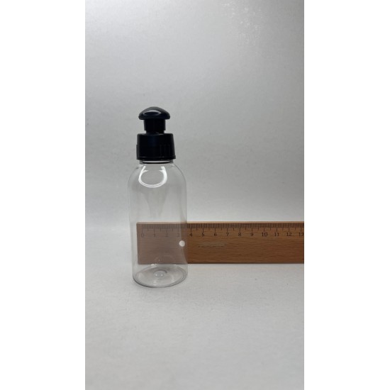 100 ml Şeffaf Plastik Şişe (PET) Siyah Puspul Kapaklı (24 Ağız)