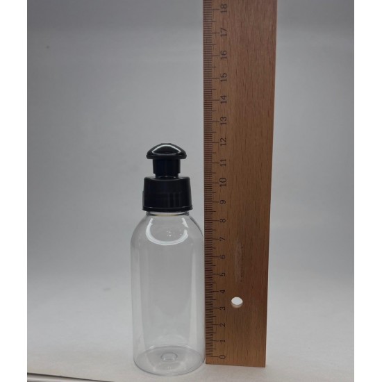 100 ml Şeffaf Plastik Şişe (PET) Siyah Puspul Kapaklı (24 Ağız)