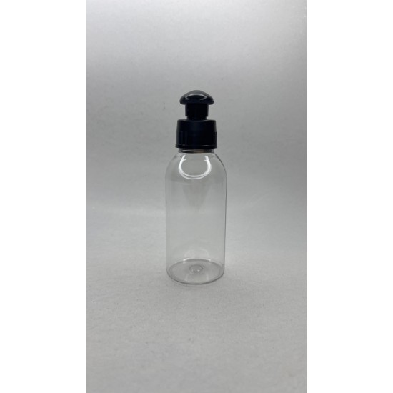 100 ml Şeffaf Plastik Şişe (PET) Siyah Puspul Kapaklı (24 Ağız)
