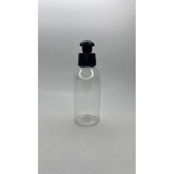 100 ml Şeffaf Plastik Şişe (PET) Siyah Puspul Kapaklı (24 Ağız)