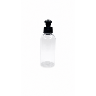 150 ml Şeffaf Plastik Şişe (PET) Siyah Puspul Kapaklı (24 Ağız)