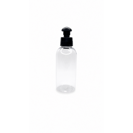 150 ml Şeffaf Plastik Şişe (PET) Siyah Puspul Kapaklı (24 Ağız)